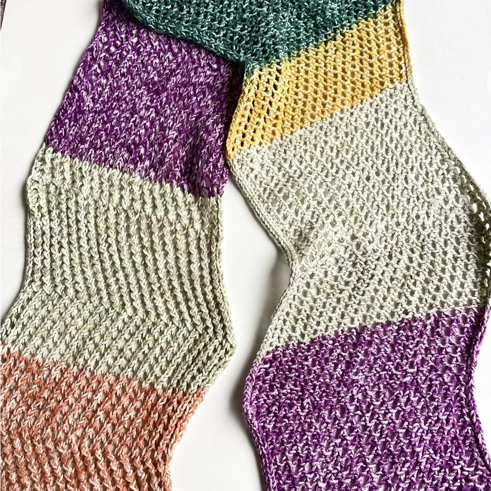 Scarf Hand Crafted Yellow Green Purple Orange Knit Acrylic